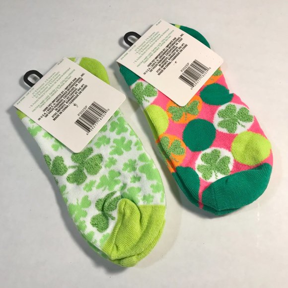 Shamrock Socks St Patricks Day Celtic Pink Green Clover 2 Pairs Lot Shamrocks - Picture 5 of 5